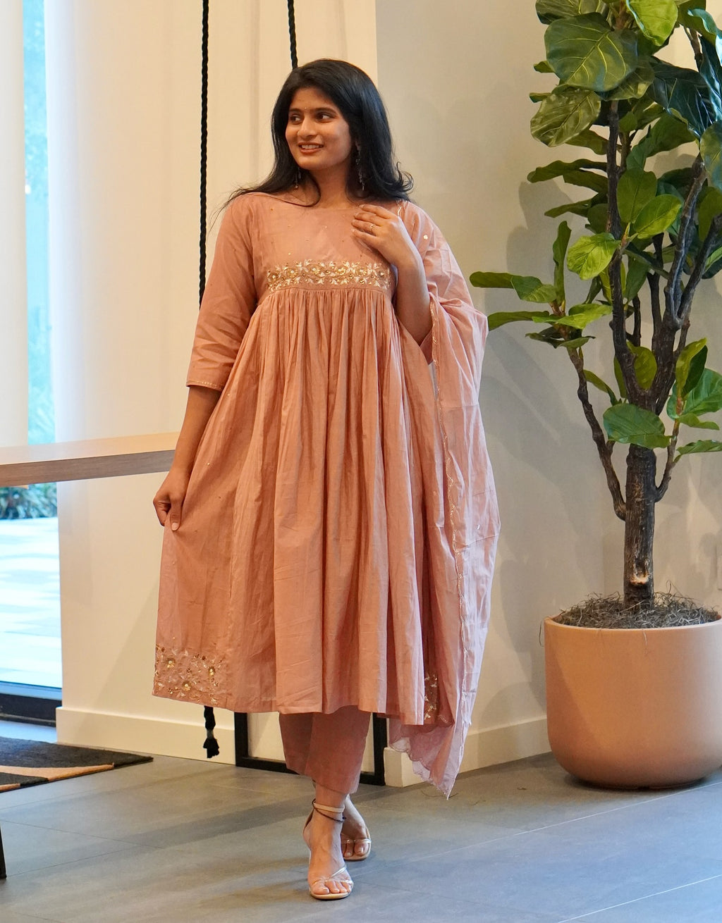 Frost Grey and Onion Pink Mul Chanderi Set