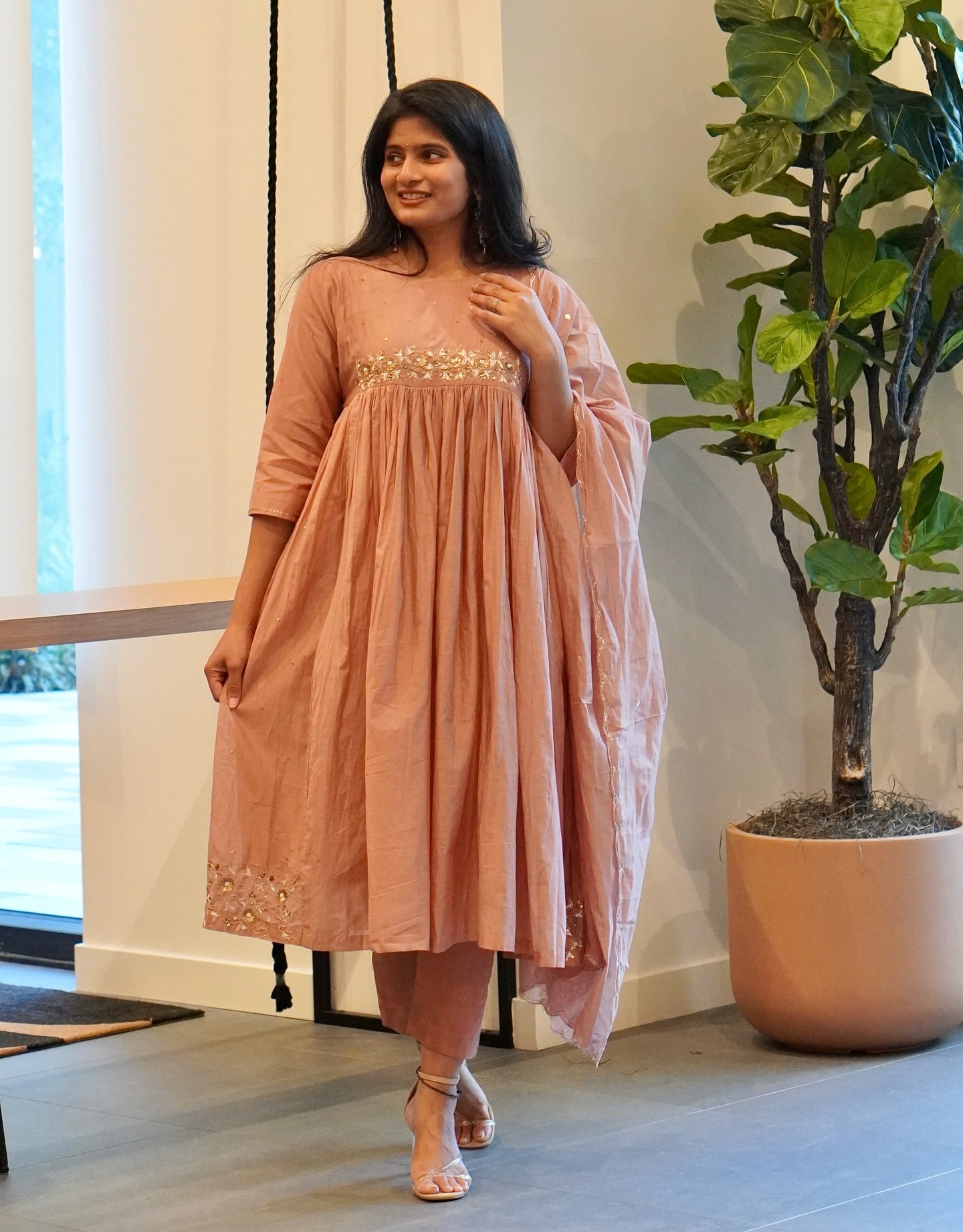 Frost Grey and Onion Pink Mul Chanderi Set