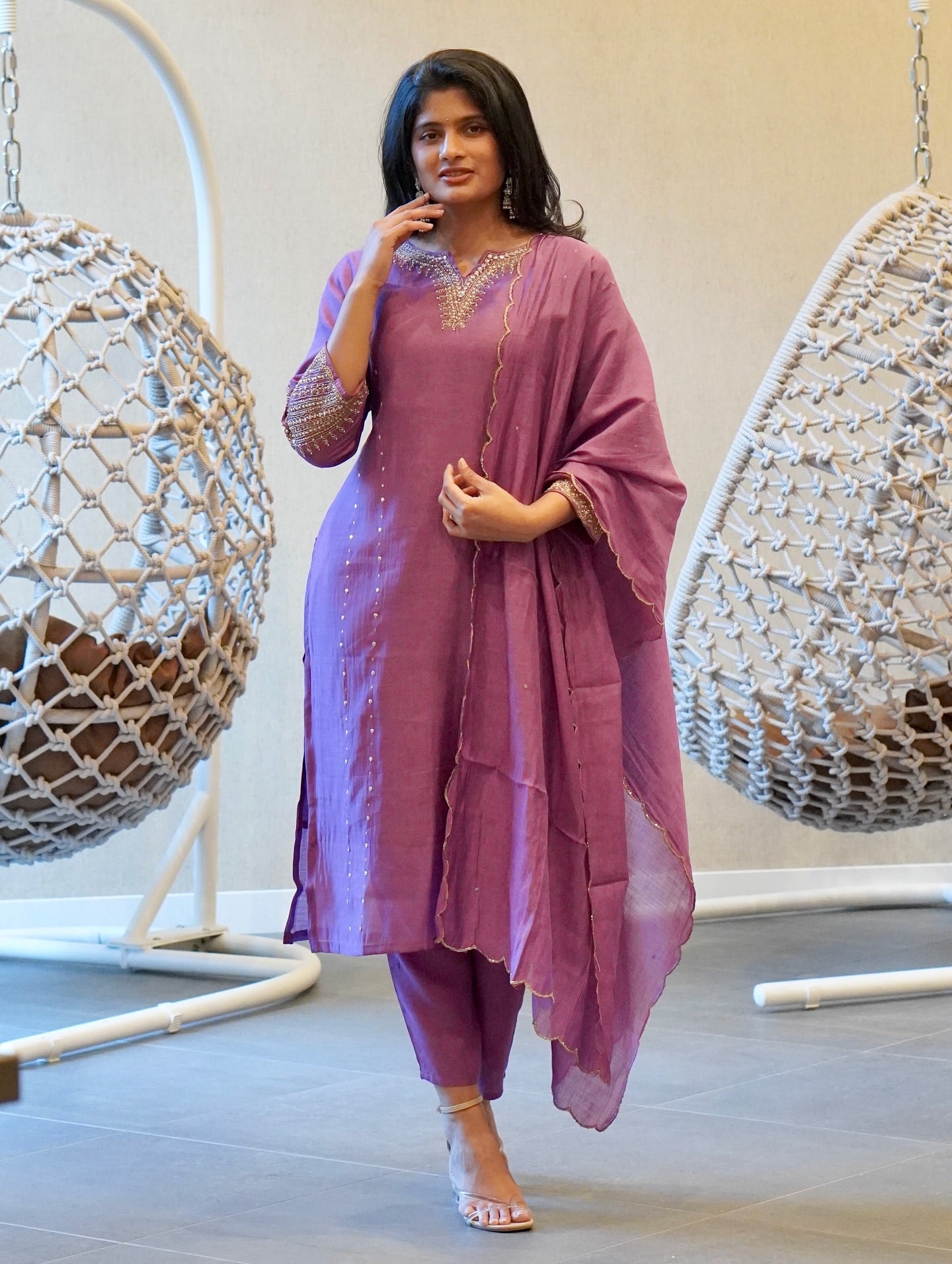 Purple Mul Chanderi Set