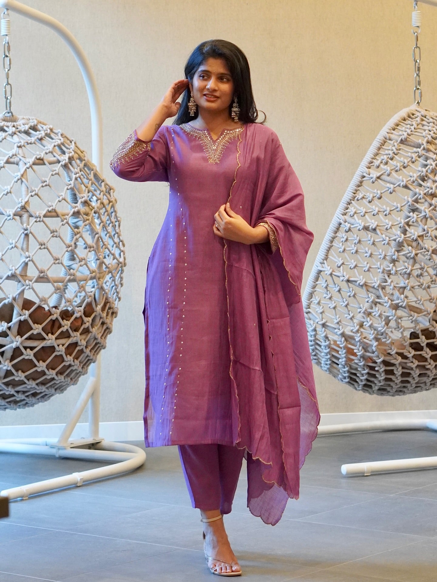 Purple Mul Chanderi Set