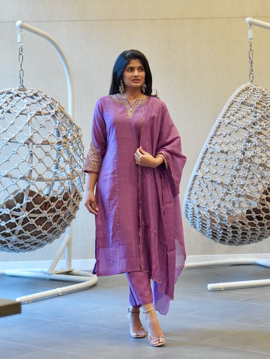 Purple Mul Chanderi Set