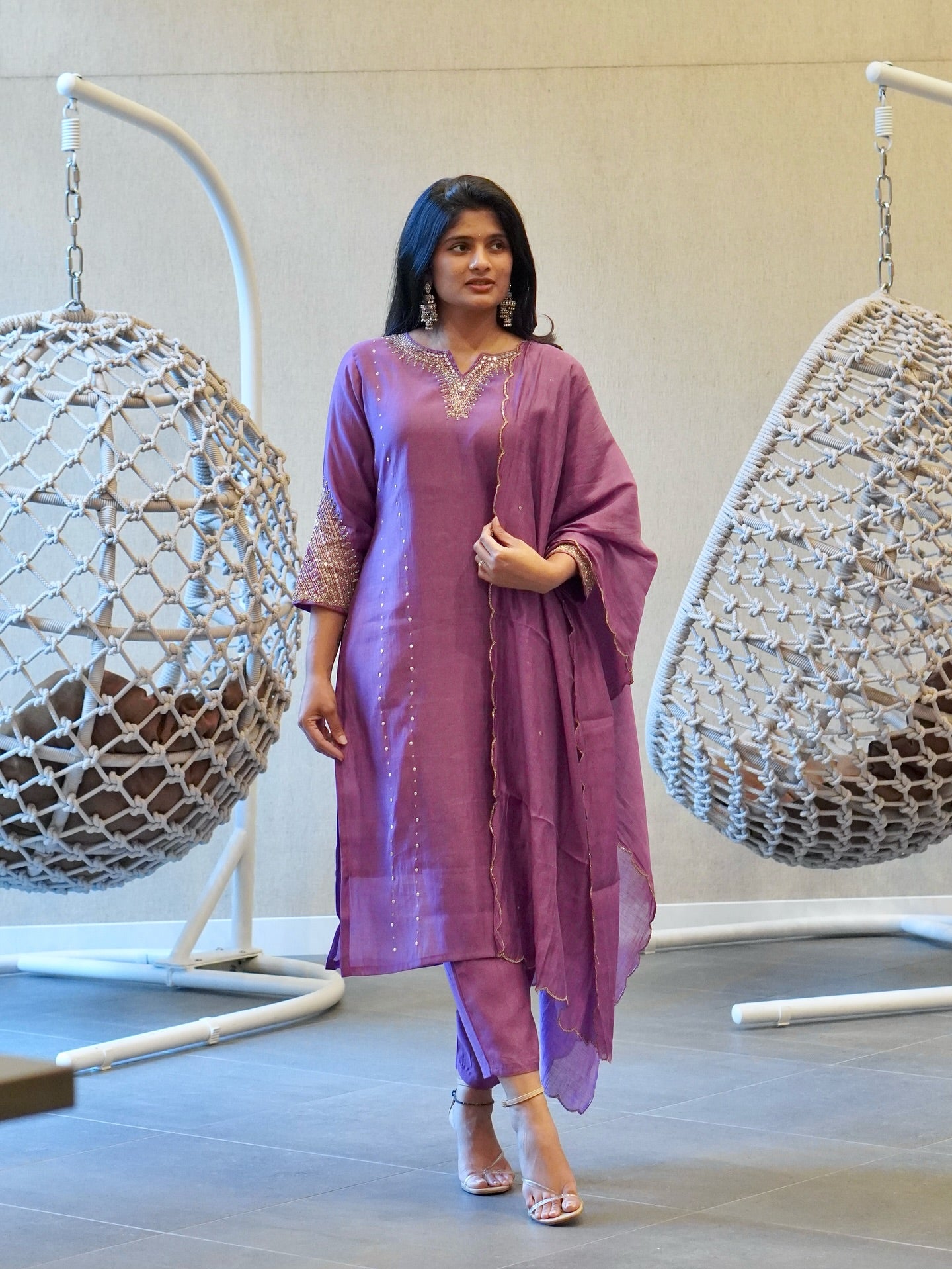 Purple Mul Chanderi Set
