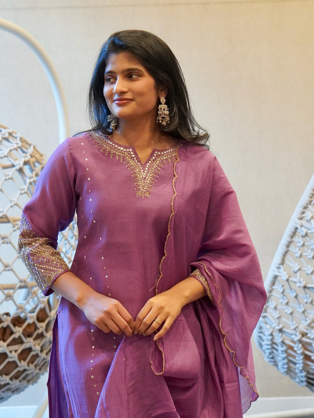Purple Mul Chanderi Set