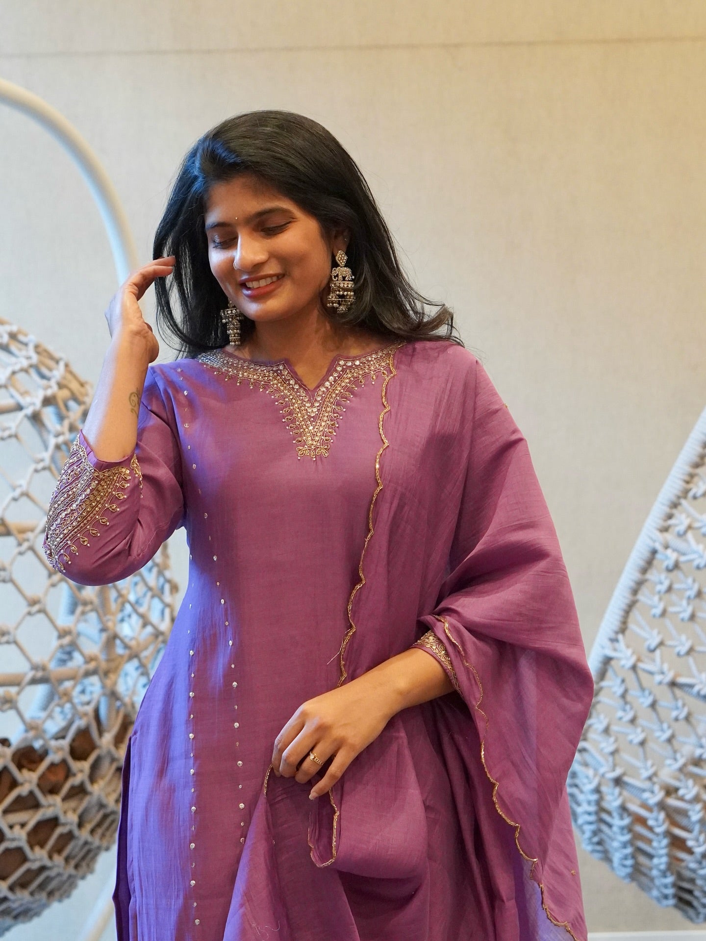 Purple Mul Chanderi Set