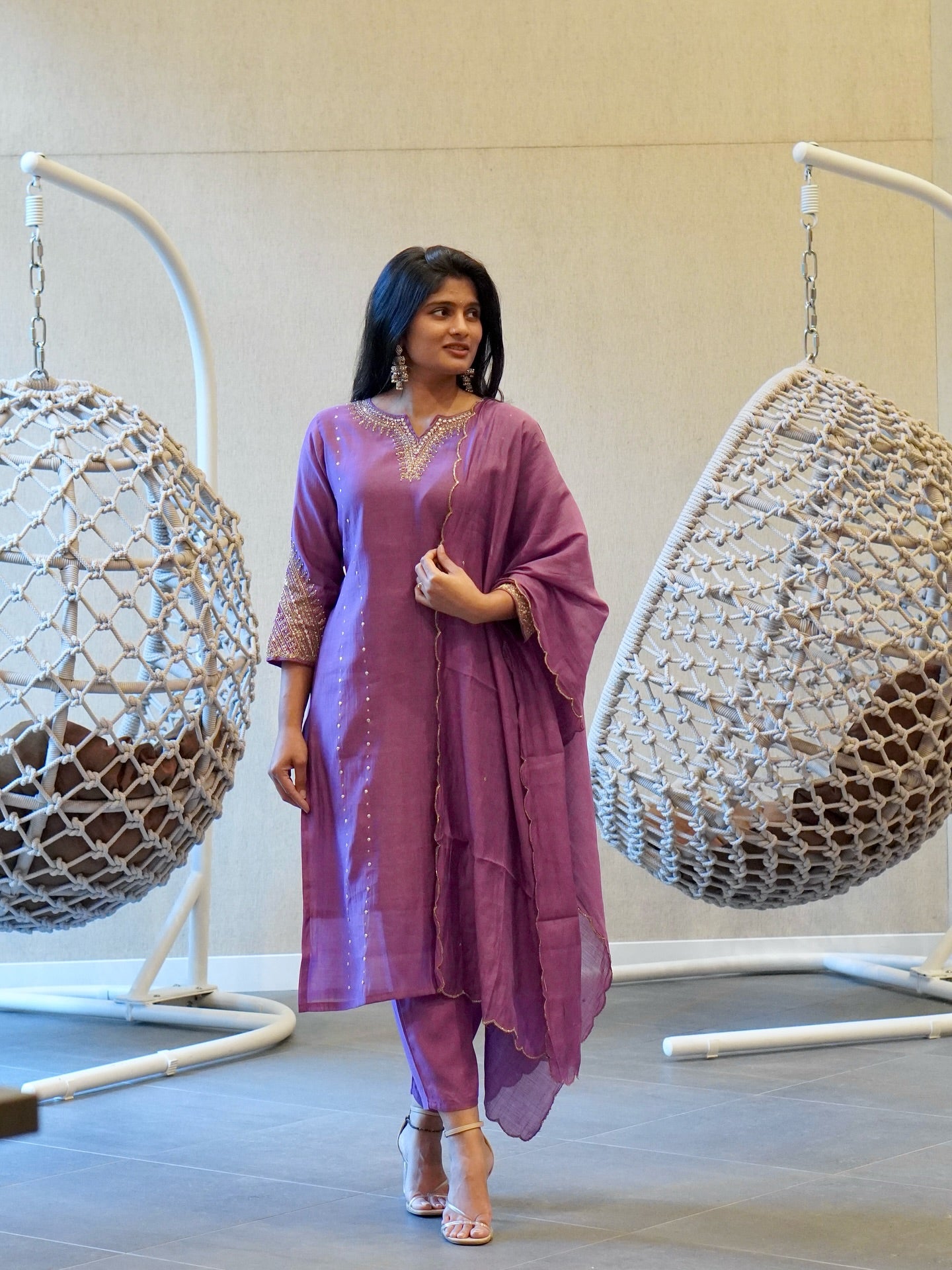 Purple Mul Chanderi Set