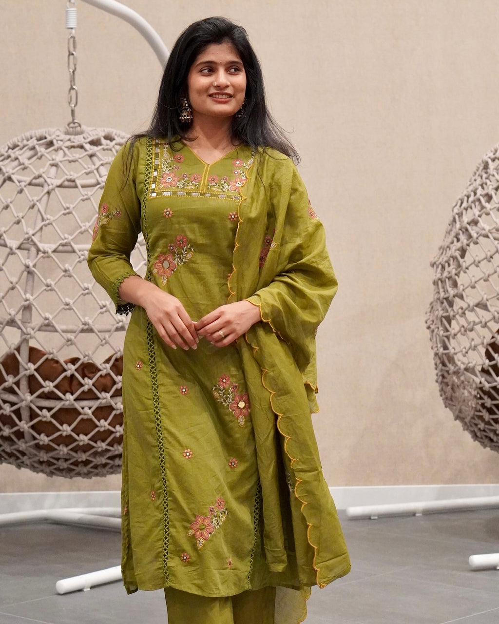 Vibrant Green Mul Chanderi
