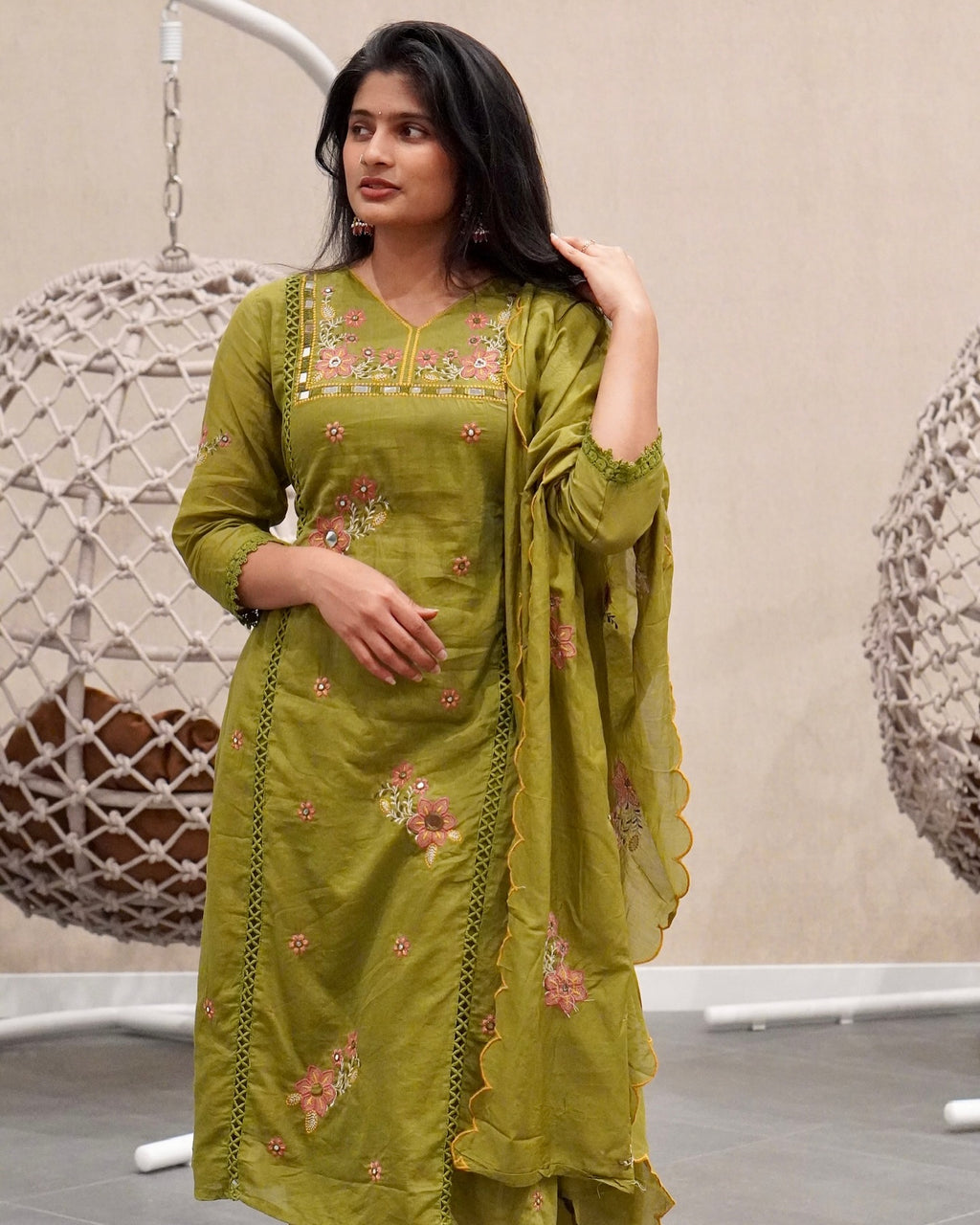 Vibrant Green Mul Chanderi