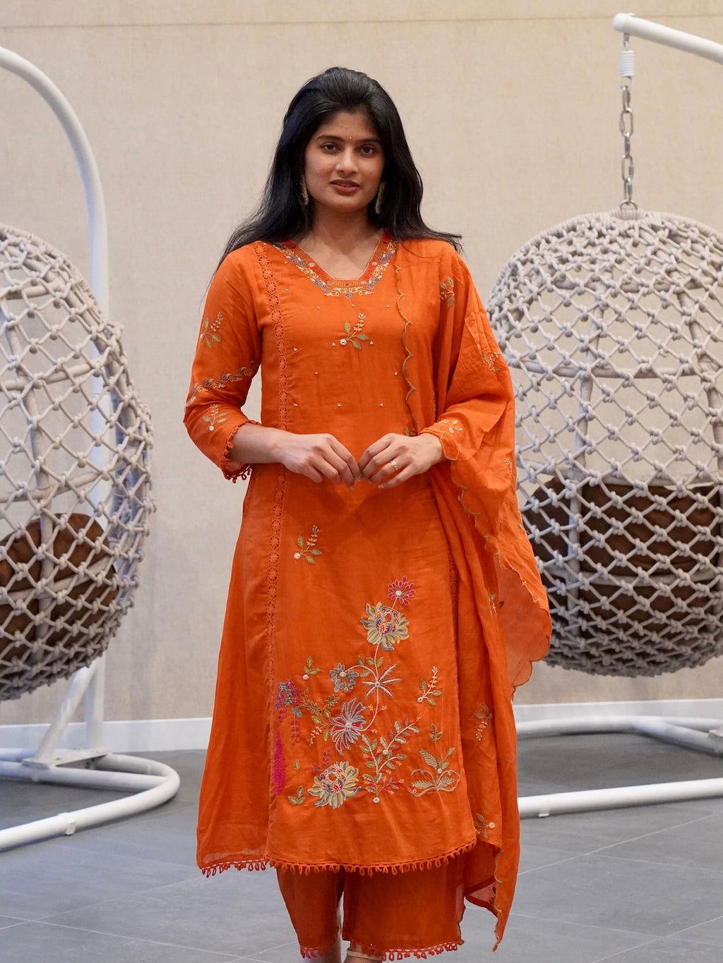 Bold Orange Mul Chanderi