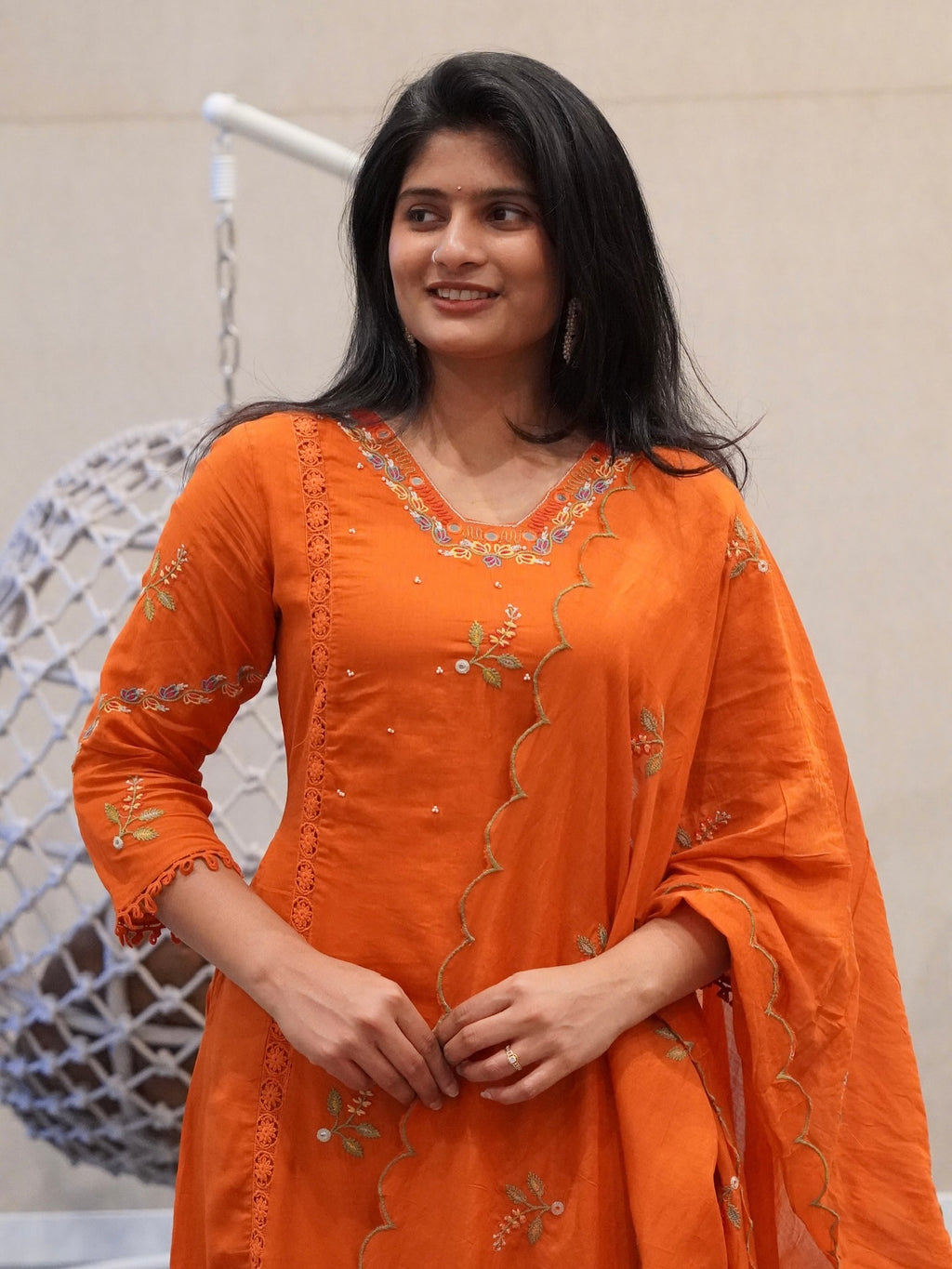 Bold Orange Mul Chanderi