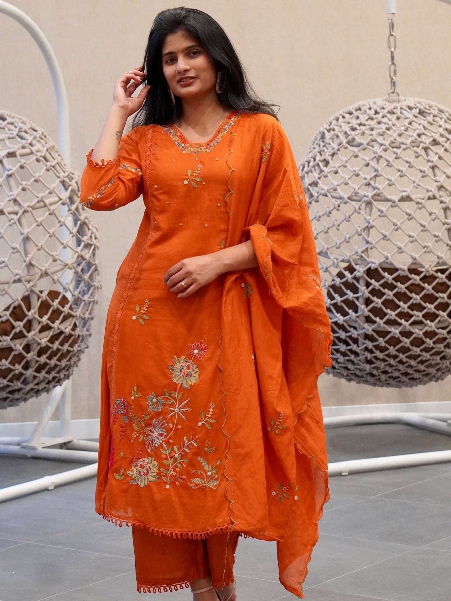 Bold Orange Mul Chanderi