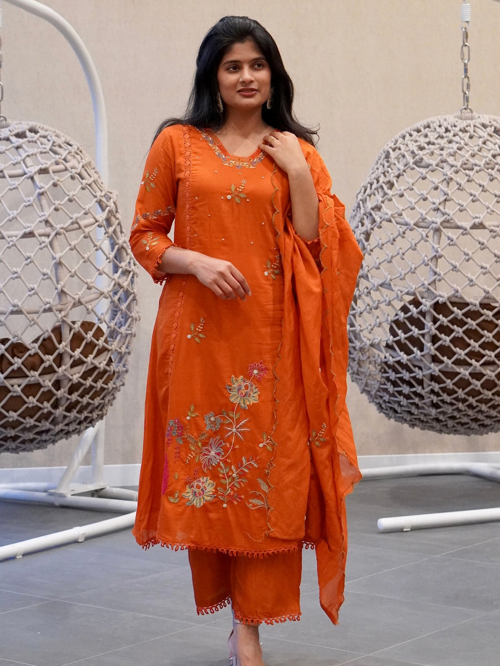 Bold Orange Mul Chanderi