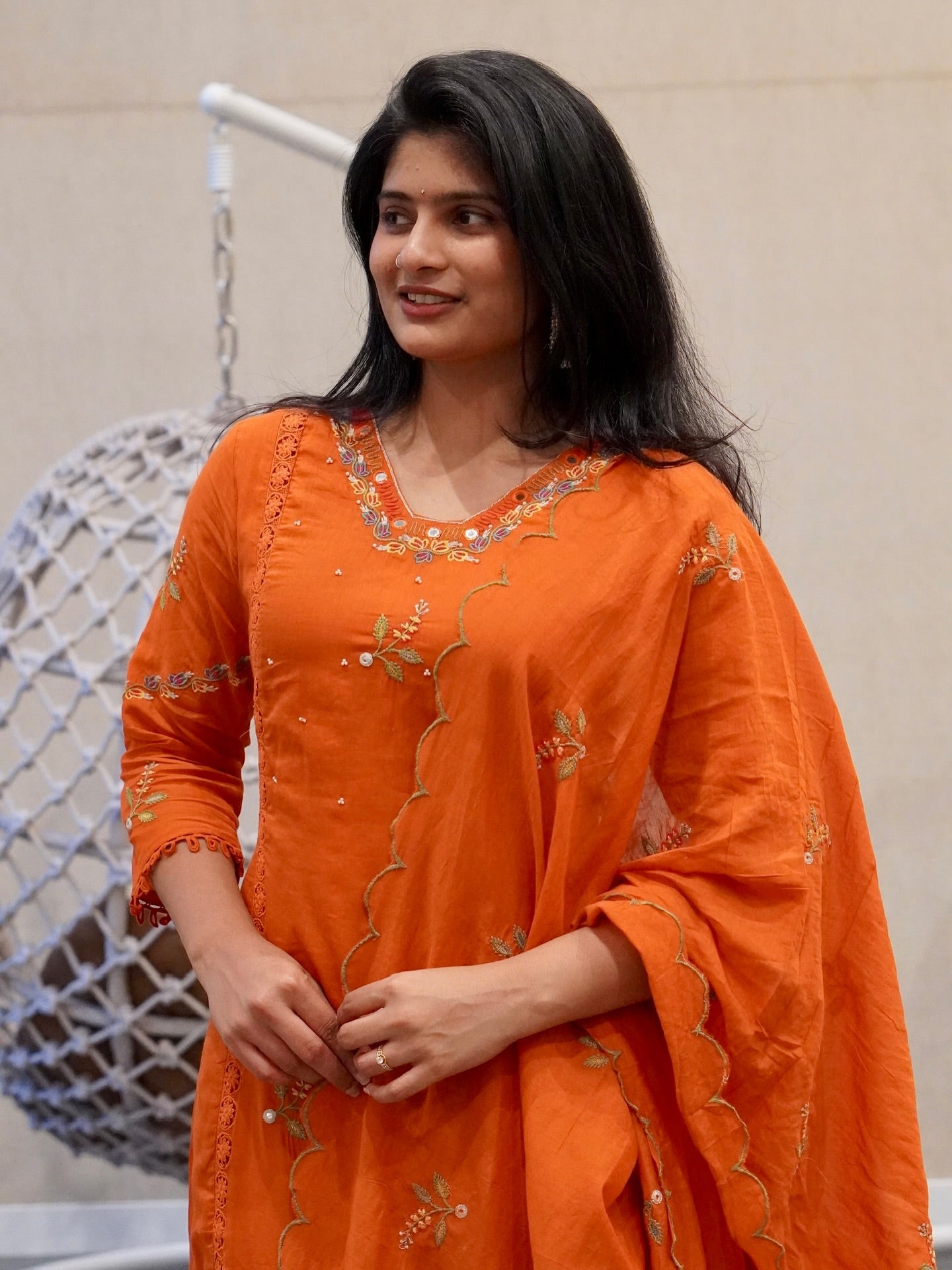 Bold Orange Mul Chanderi