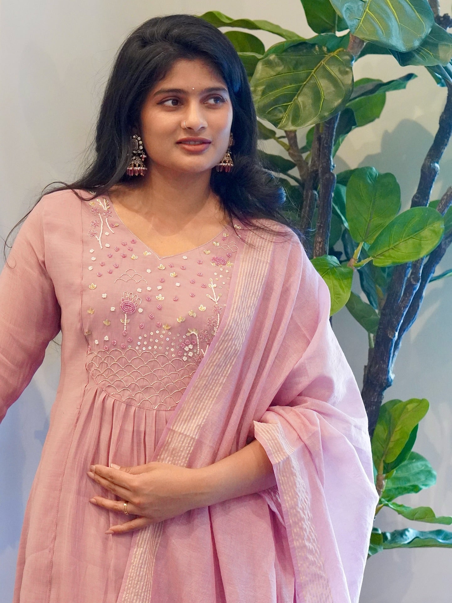 Onion Pink Mul Chanderi