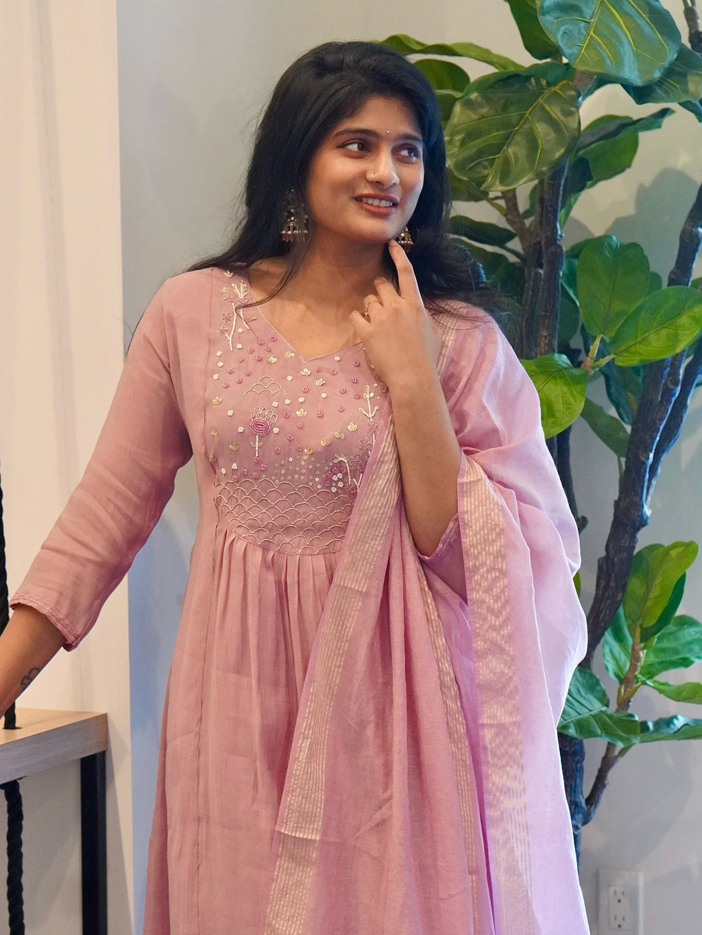 Onion Pink Mul Chanderi
