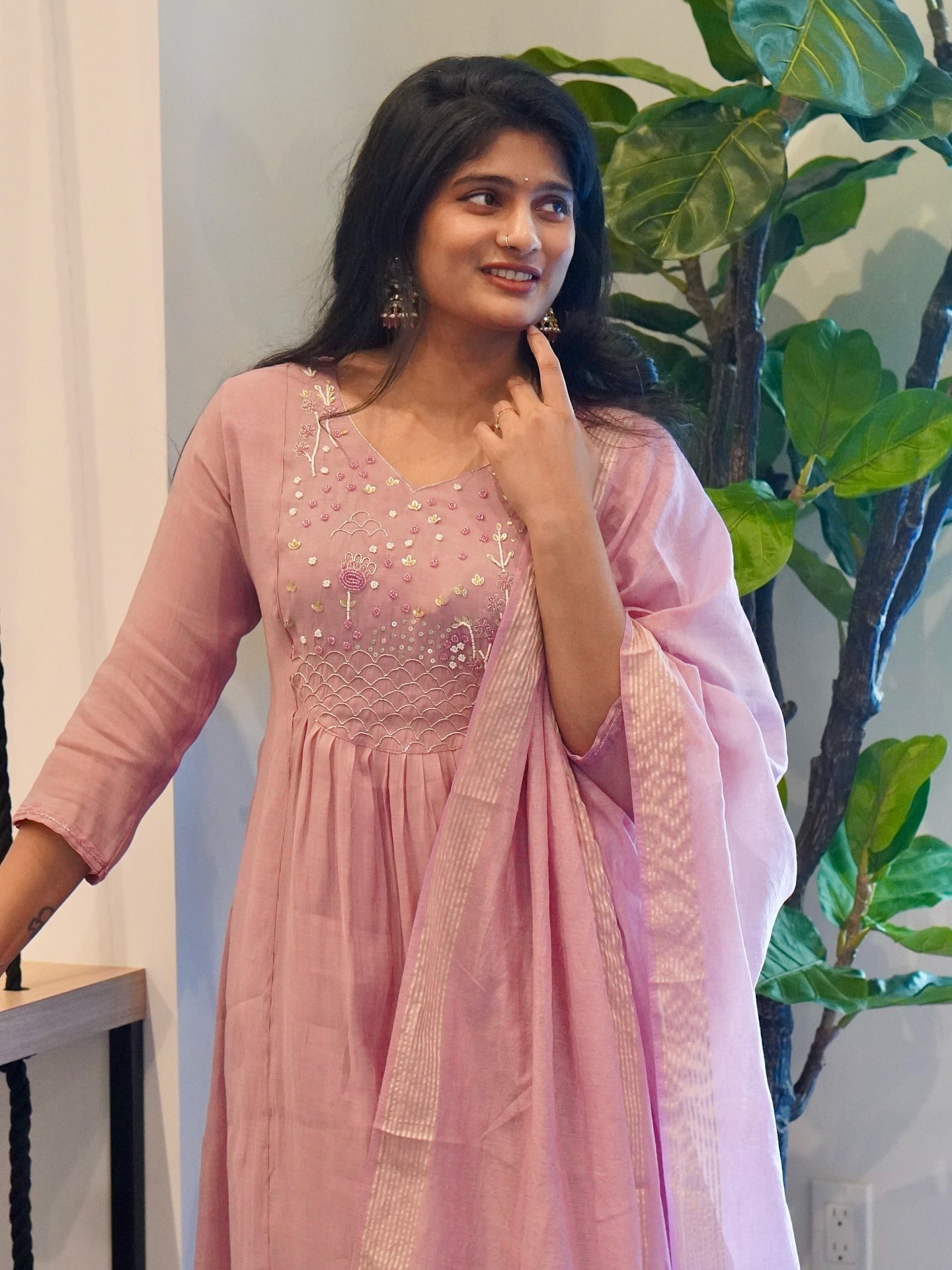Onion Pink Mul Chanderi