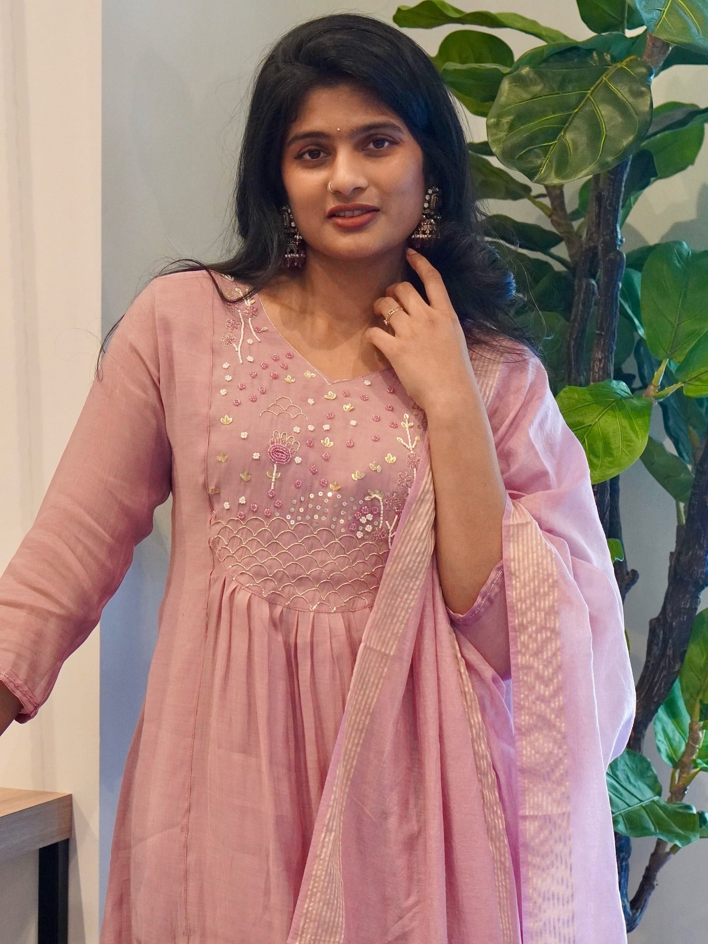 Onion Pink Mul Chanderi