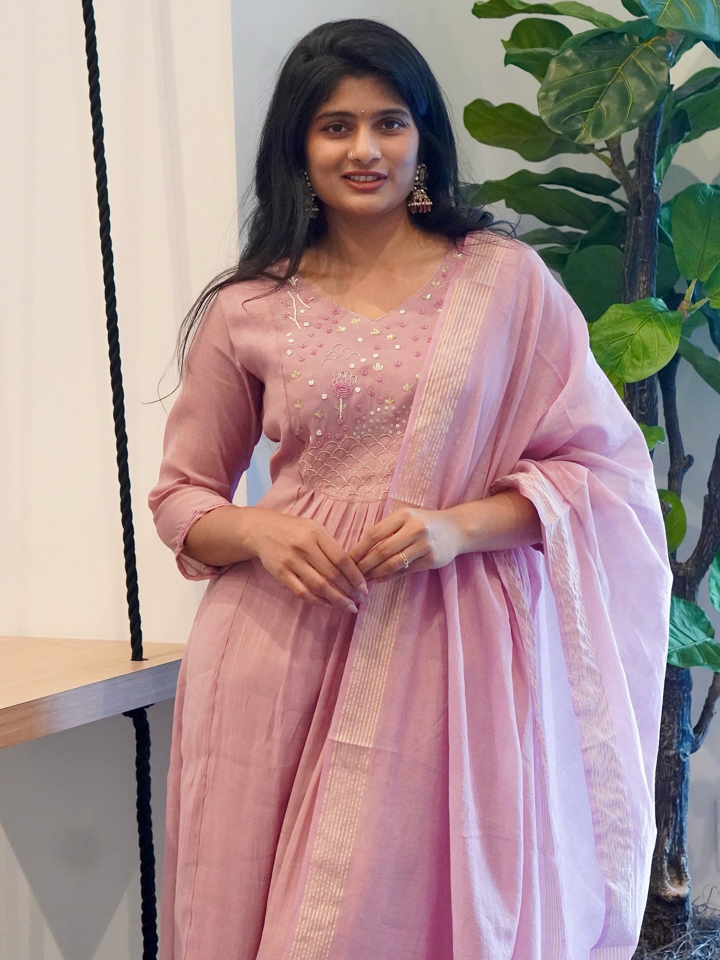 Onion Pink Mul Chanderi