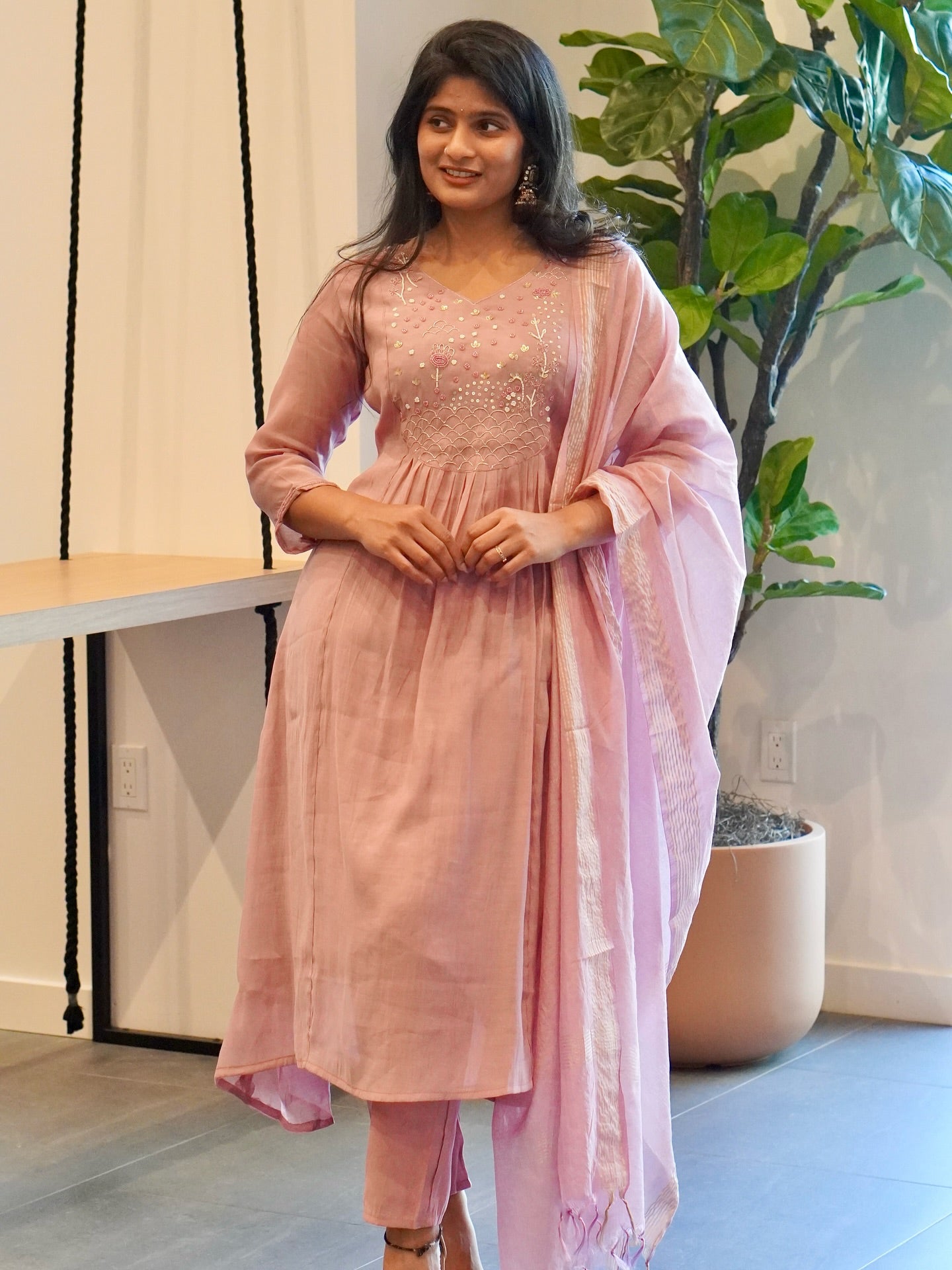 Onion Pink Mul Chanderi