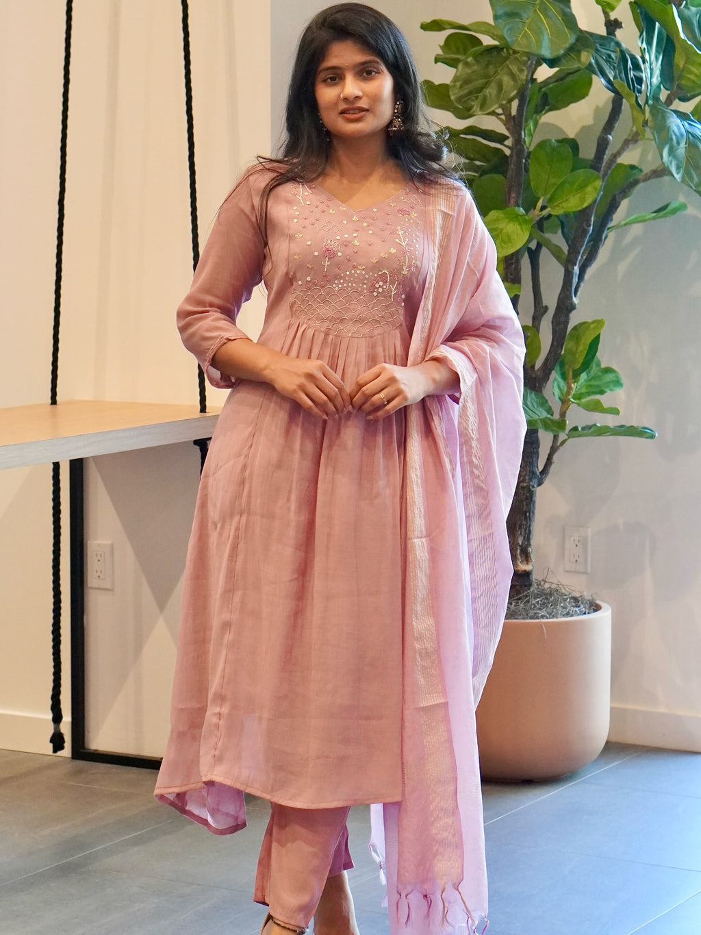 Onion Pink Mul Chanderi