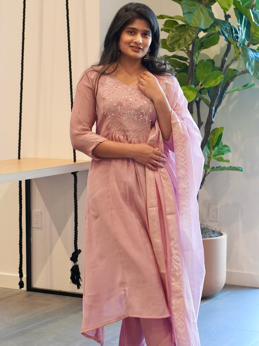 Onion Pink Mul Chanderi