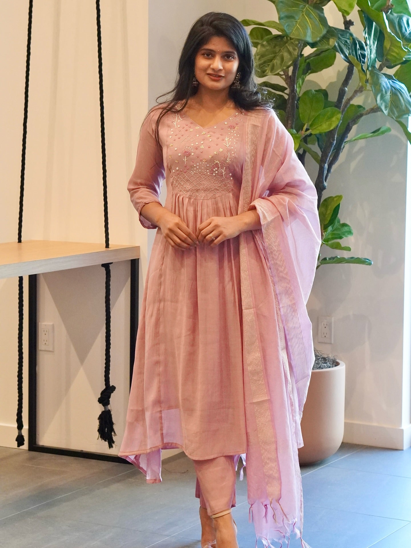 Onion Pink Mul Chanderi