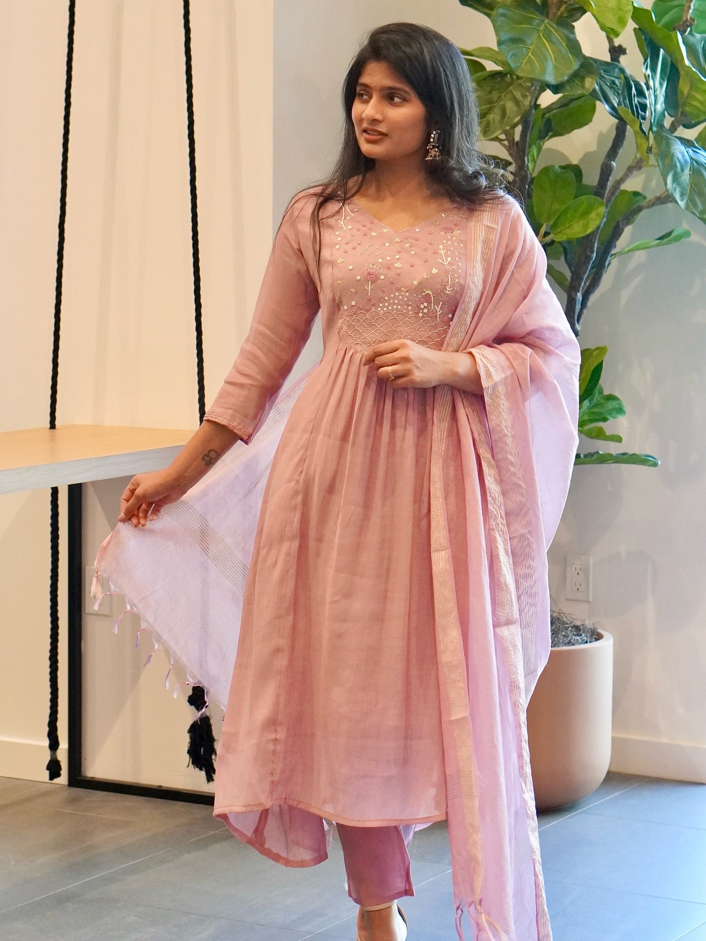Onion Pink Mul Chanderi