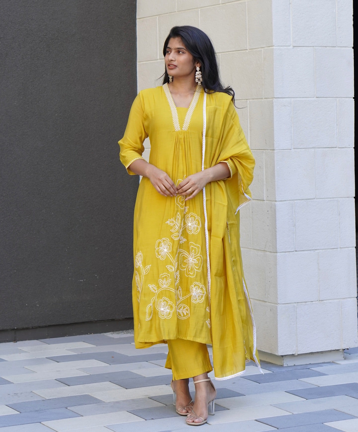 Soft Yellow Embroidered Kurta Set
