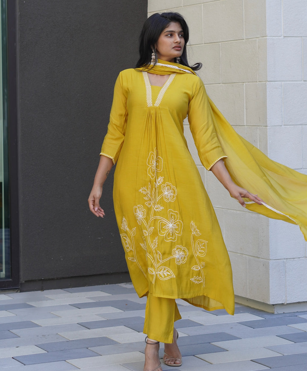 Soft Yellow Embroidered Kurta Set