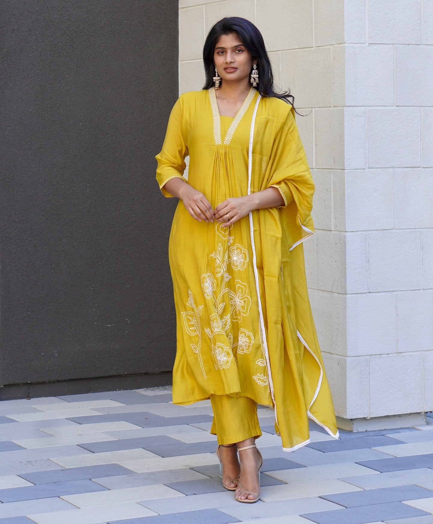 Soft Yellow Embroidered Kurta Set