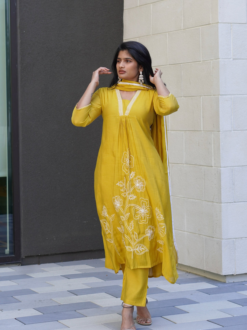 Soft Yellow Embroidered Kurta Set