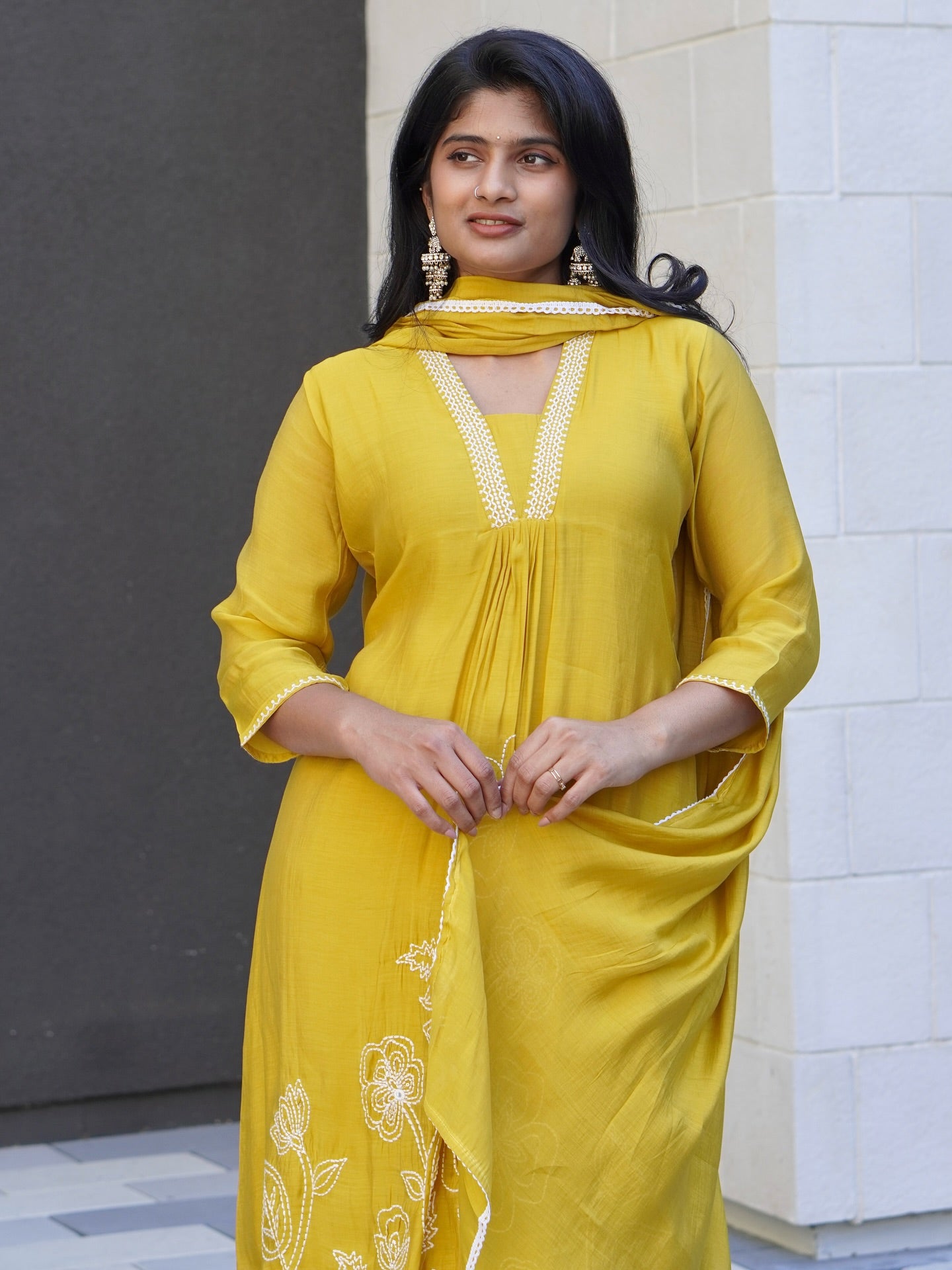 Soft Yellow Embroidered Kurta Set