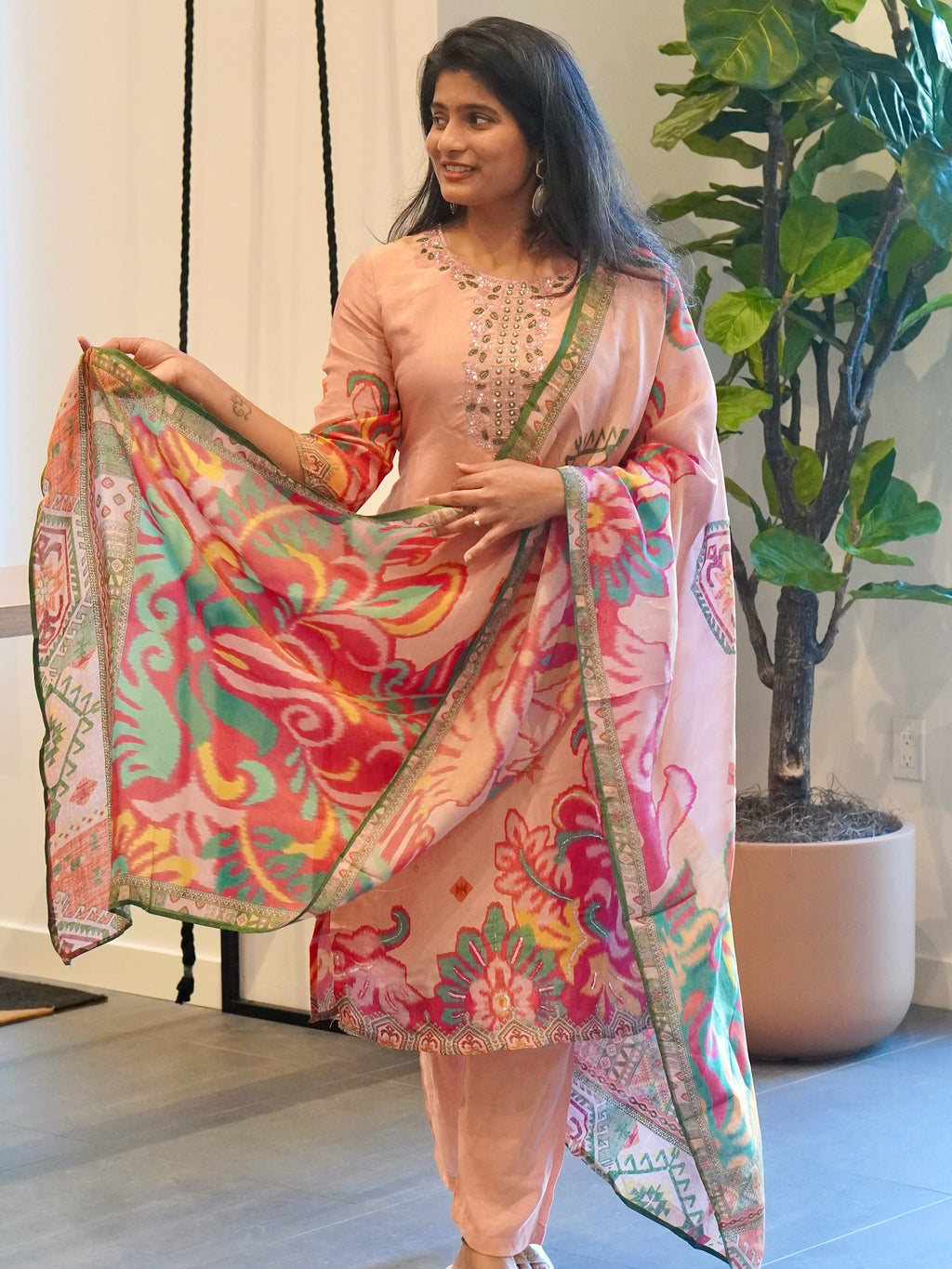 Peach Viscose Kurta Set