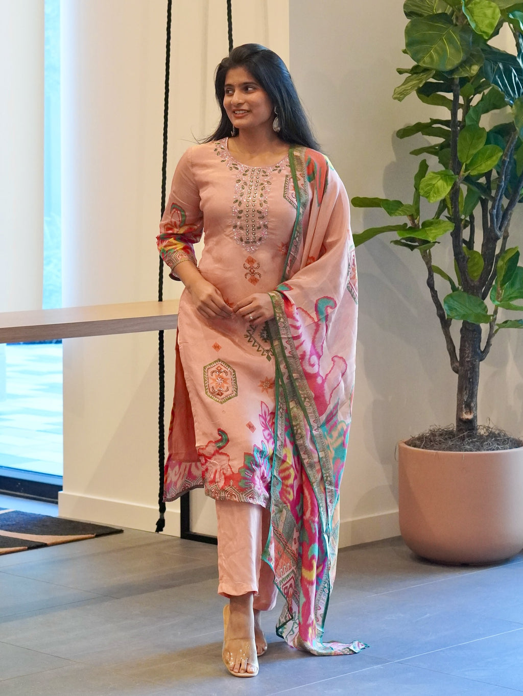 Peach Viscose Kurta Set