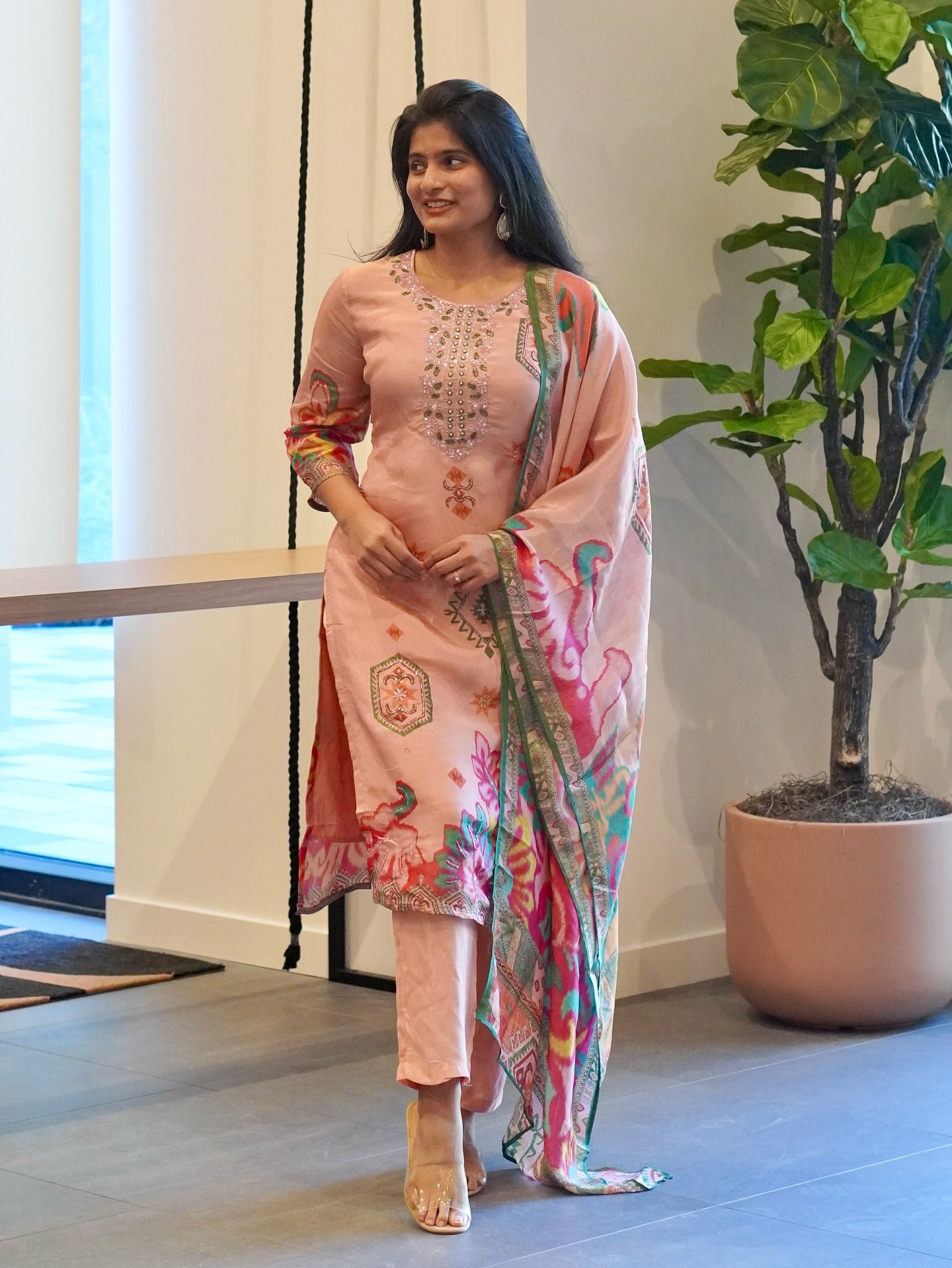 Peach Viscose Kurta Set