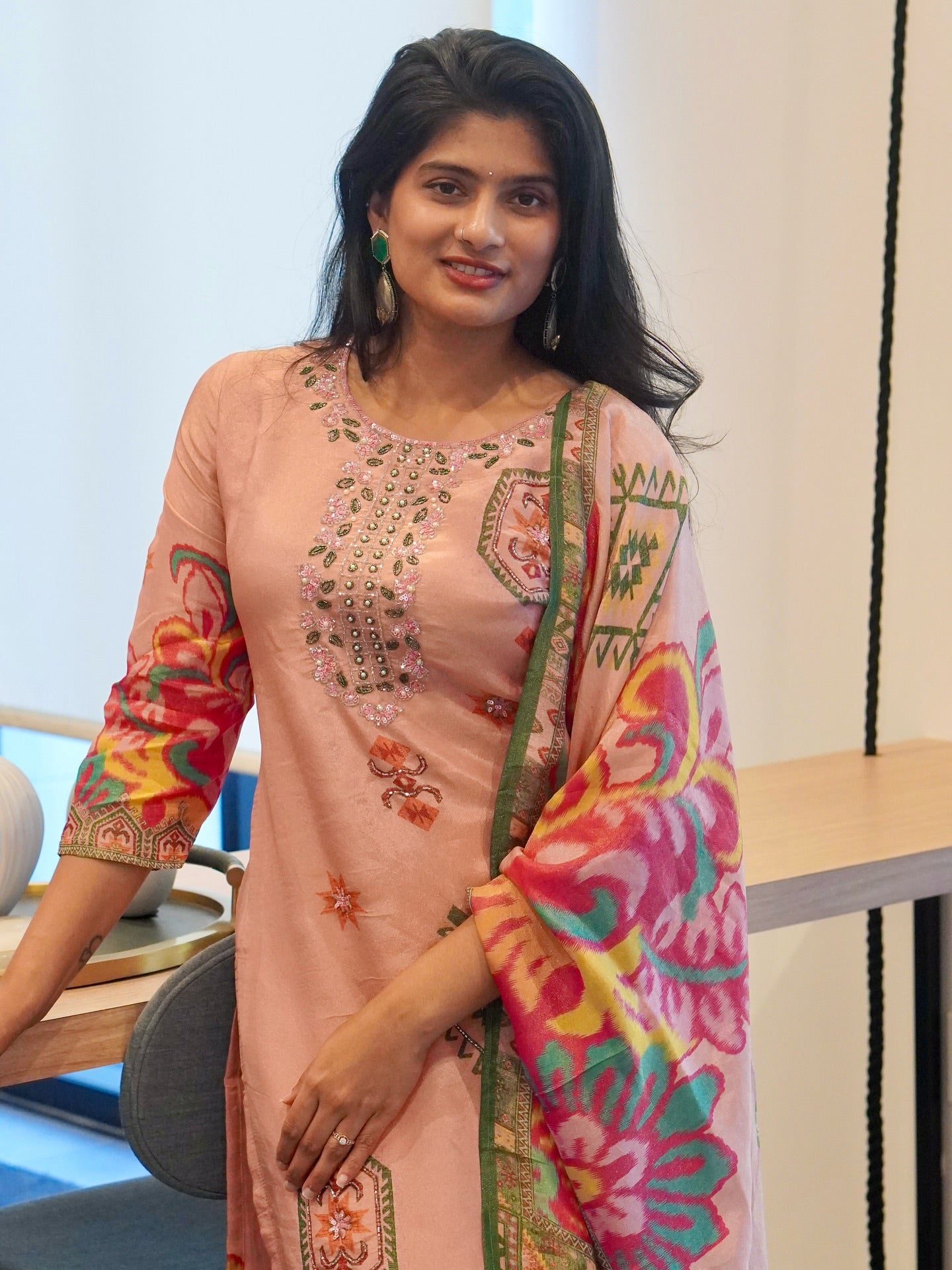 Peach Viscose Kurta Set