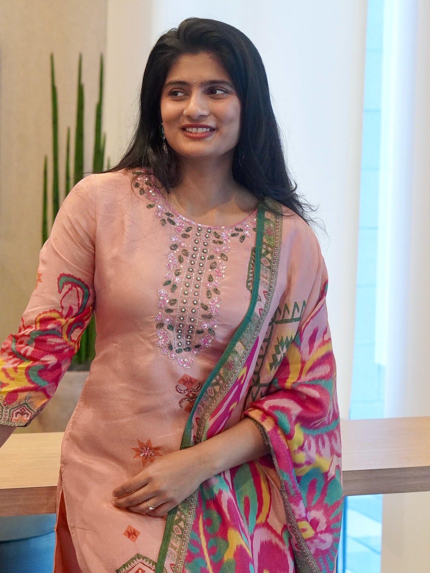 Peach Viscose Kurta Set