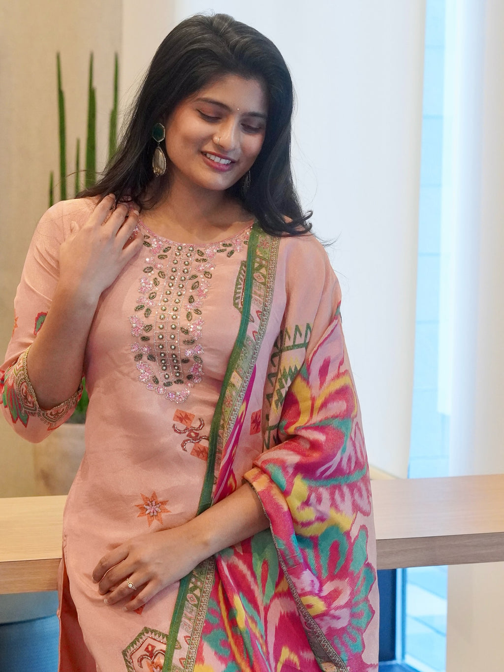 Peach Viscose Kurta Set