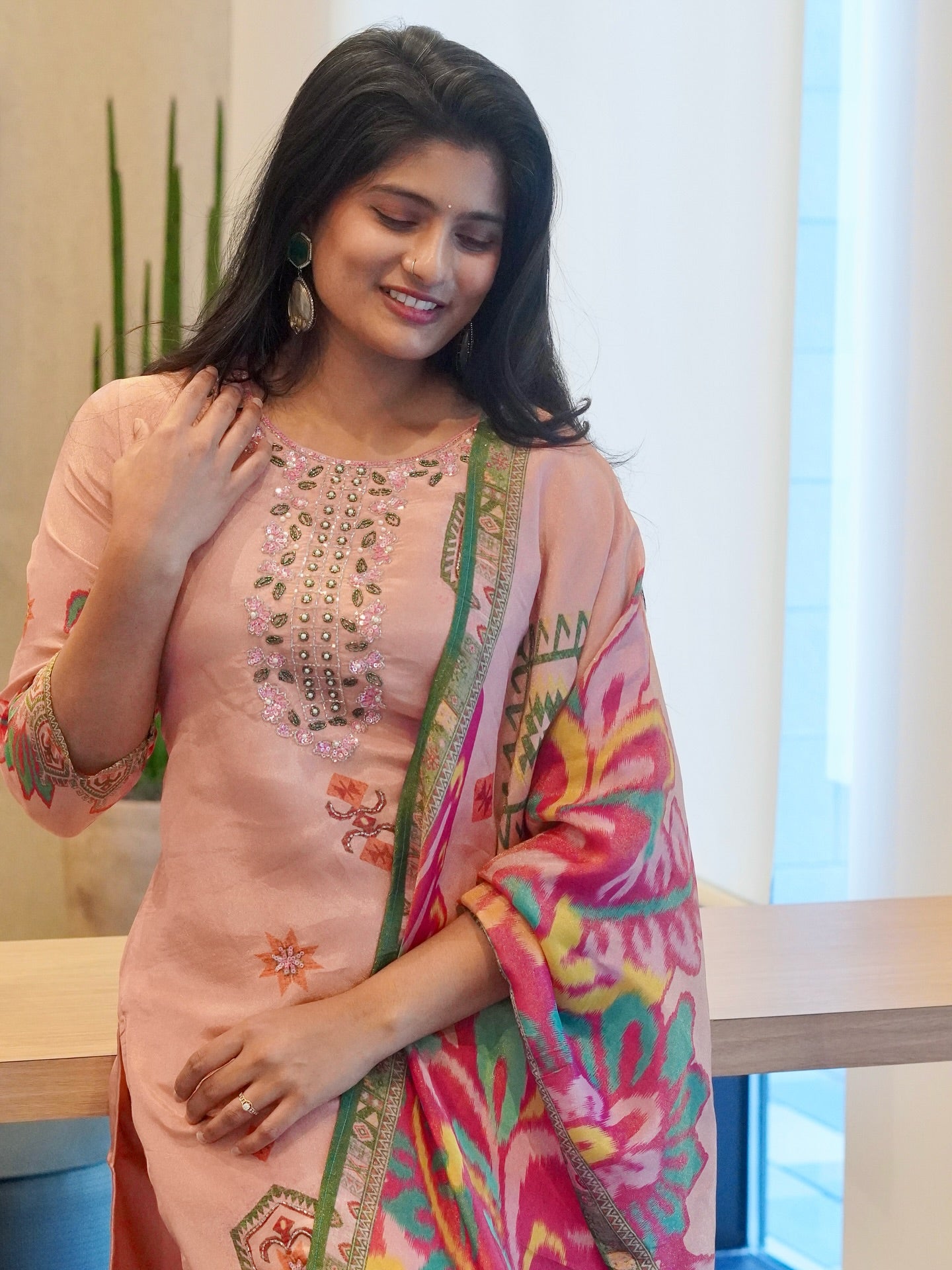 Peach Viscose Kurta Set
