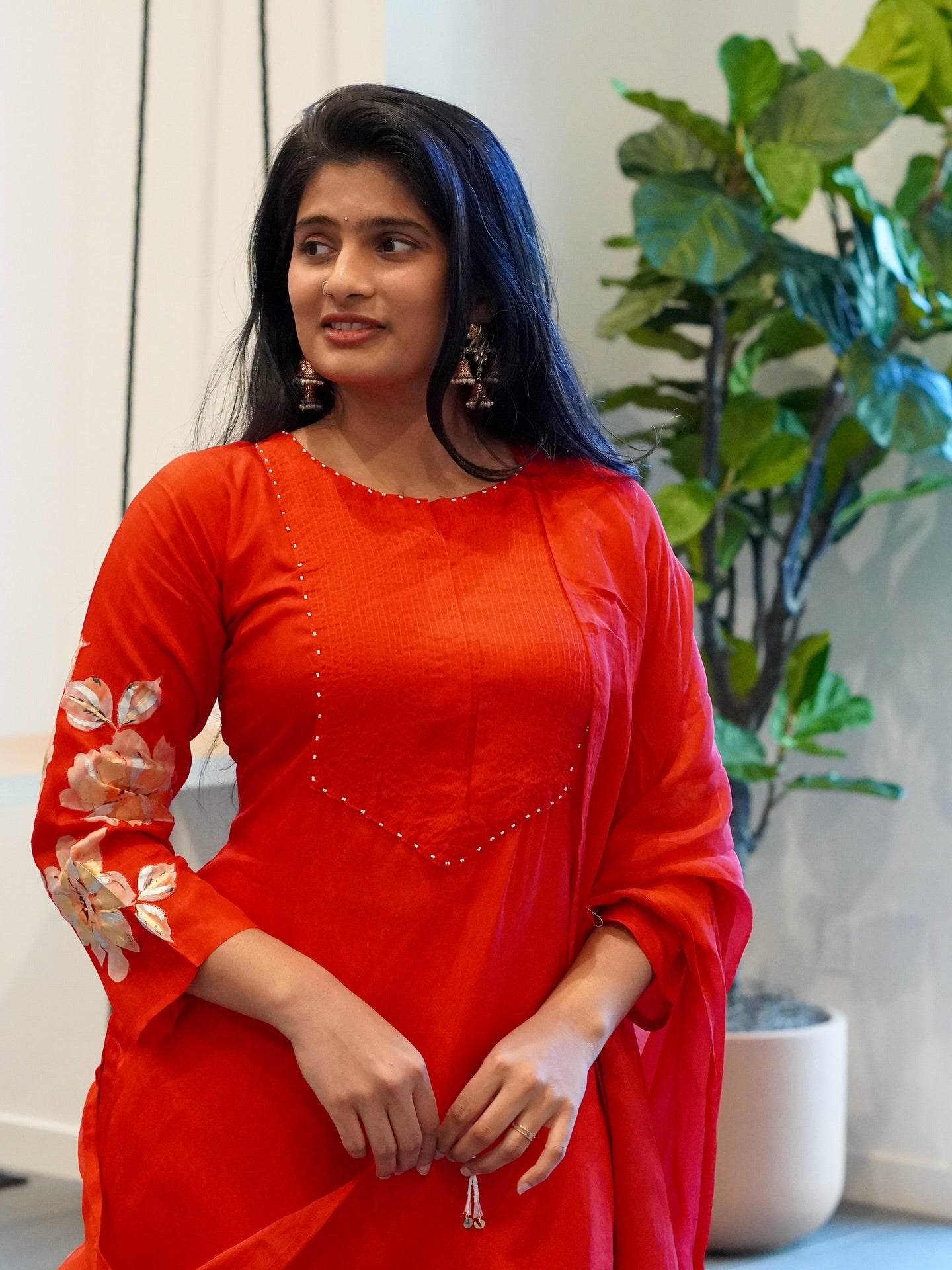 Red Silk Embroidered Kurta Set