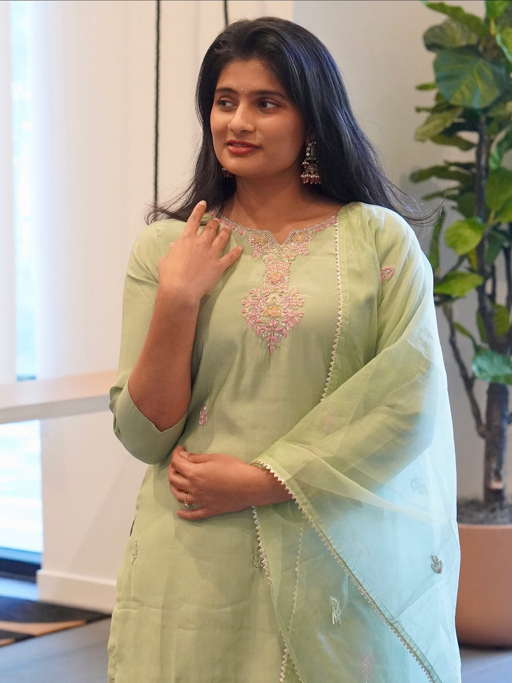 Mint Green Embroidered Kurta Set
