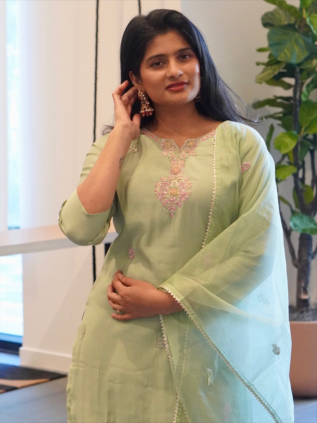 Mint Green Embroidered Kurta Set