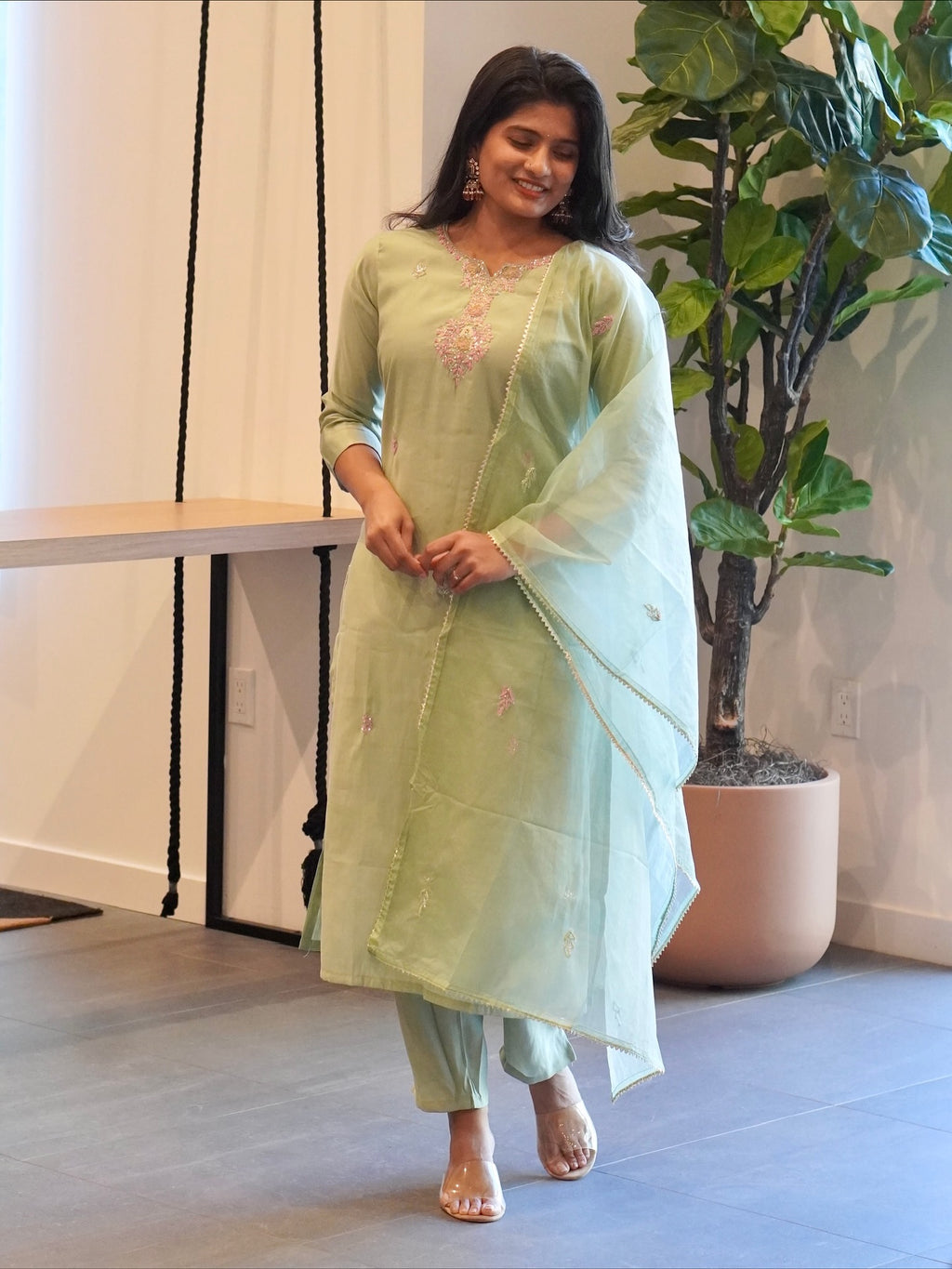 Mint Green Embroidered Kurta Set