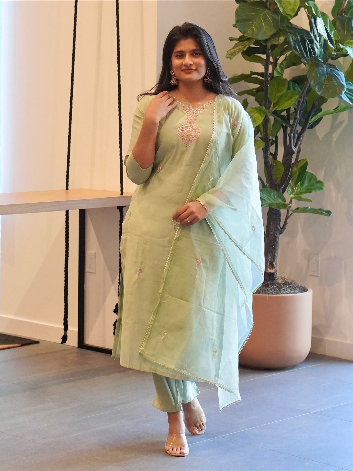 Mint Green Embroidered Kurta Set