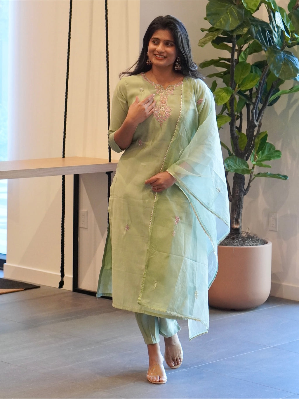 Mint Green Embroidered Kurta Set