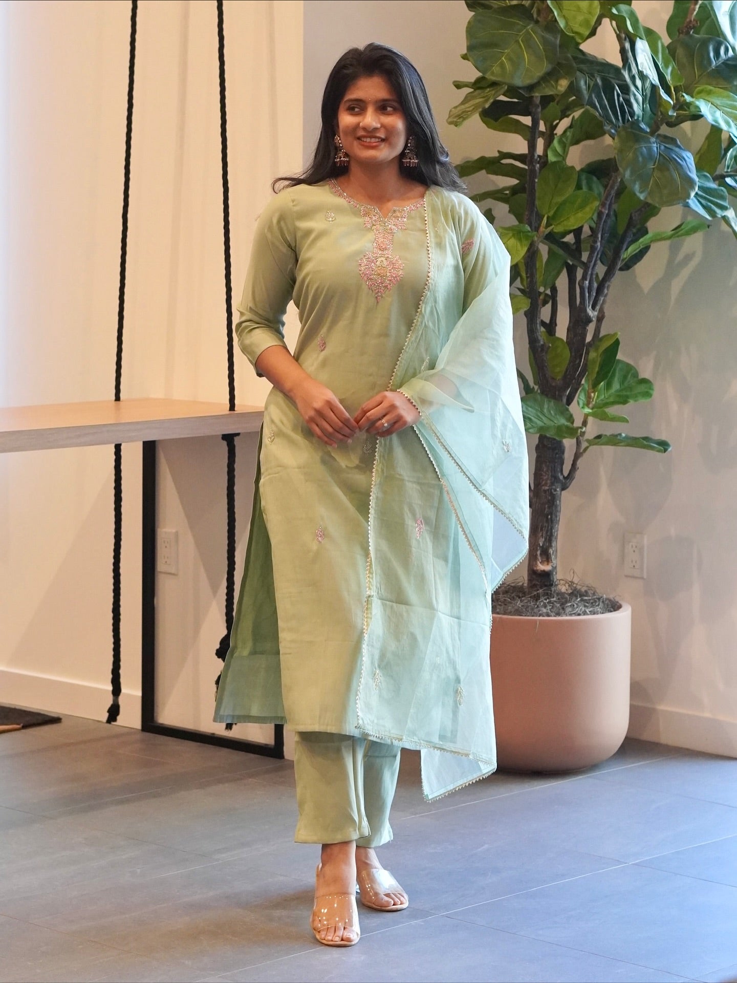 Mint Green Embroidered Kurta Set
