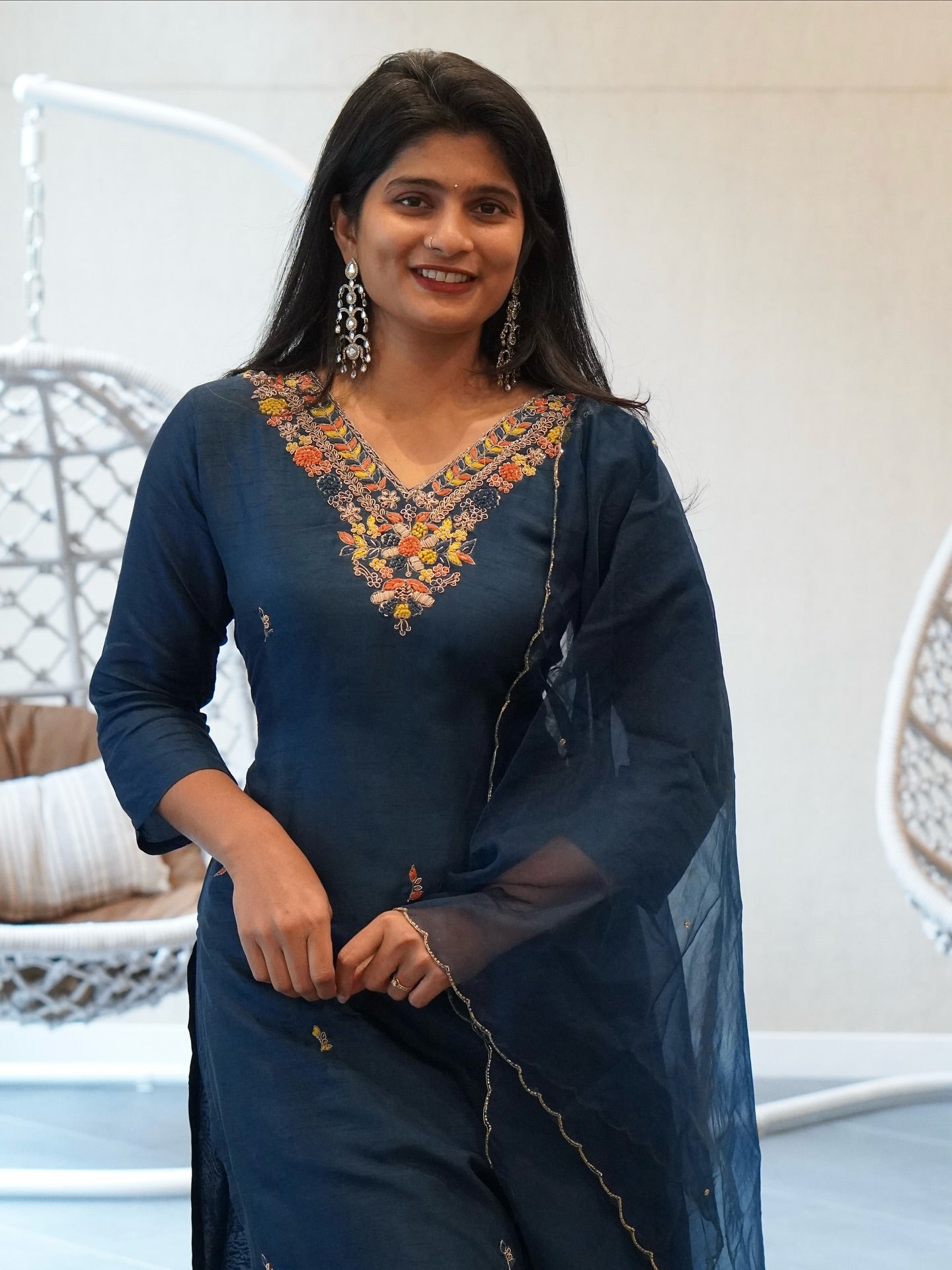 Blue Embroidered Kurta Set