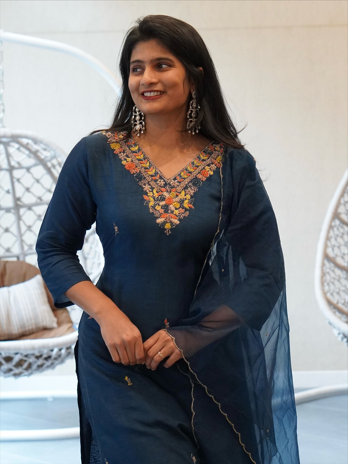 Blue Embroidered Kurta Set