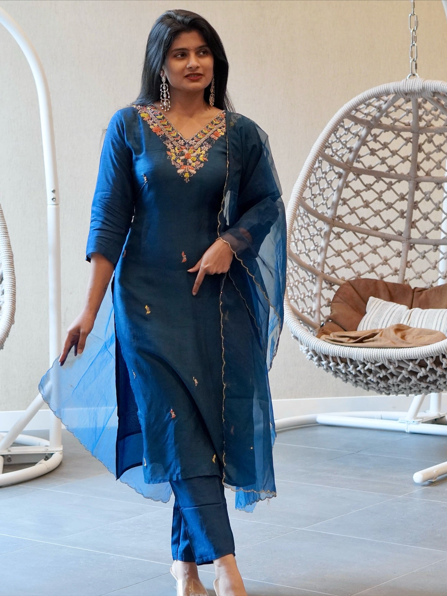 Blue Embroidered Kurta Set