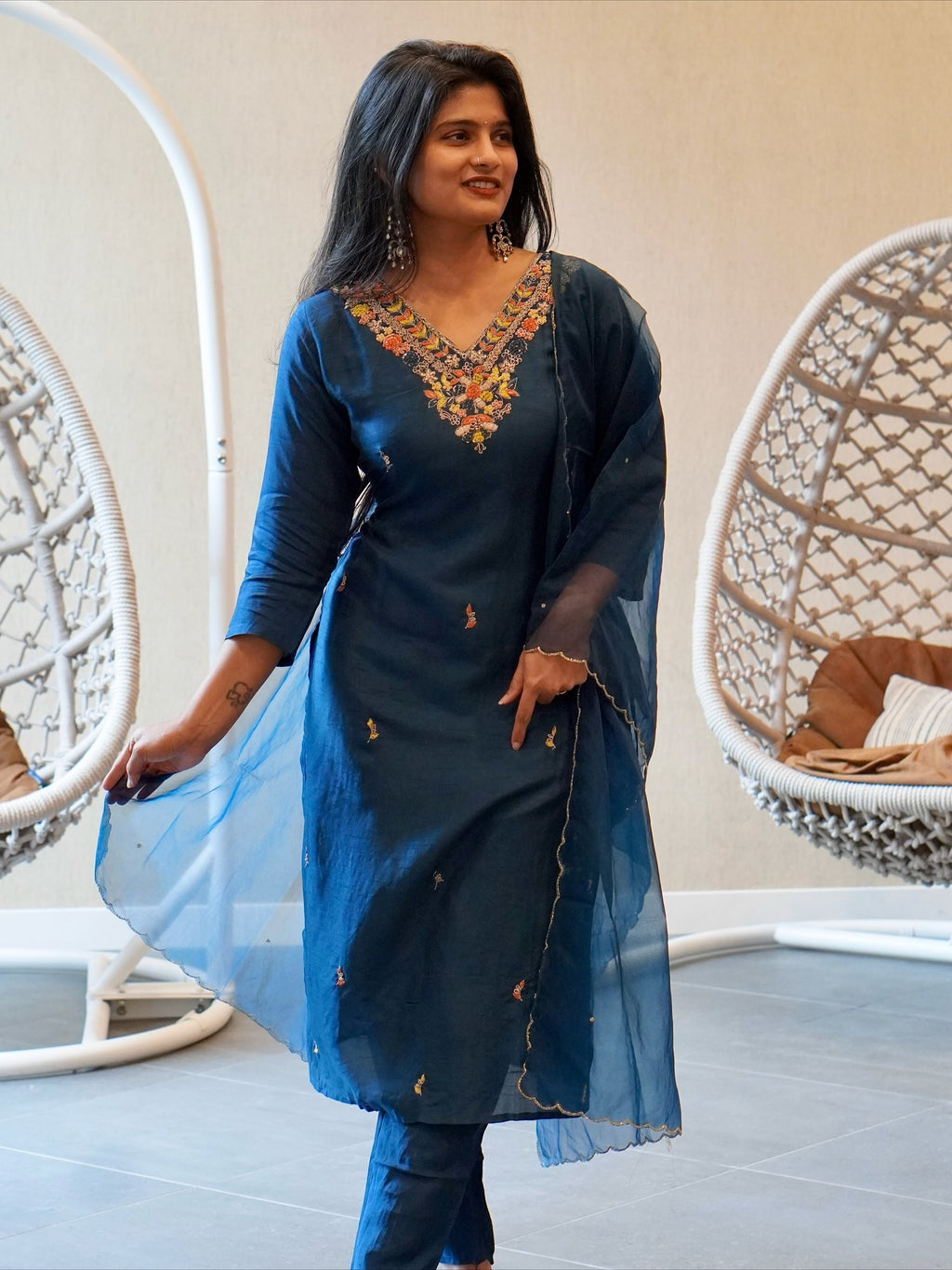 Blue Embroidered Kurta Set