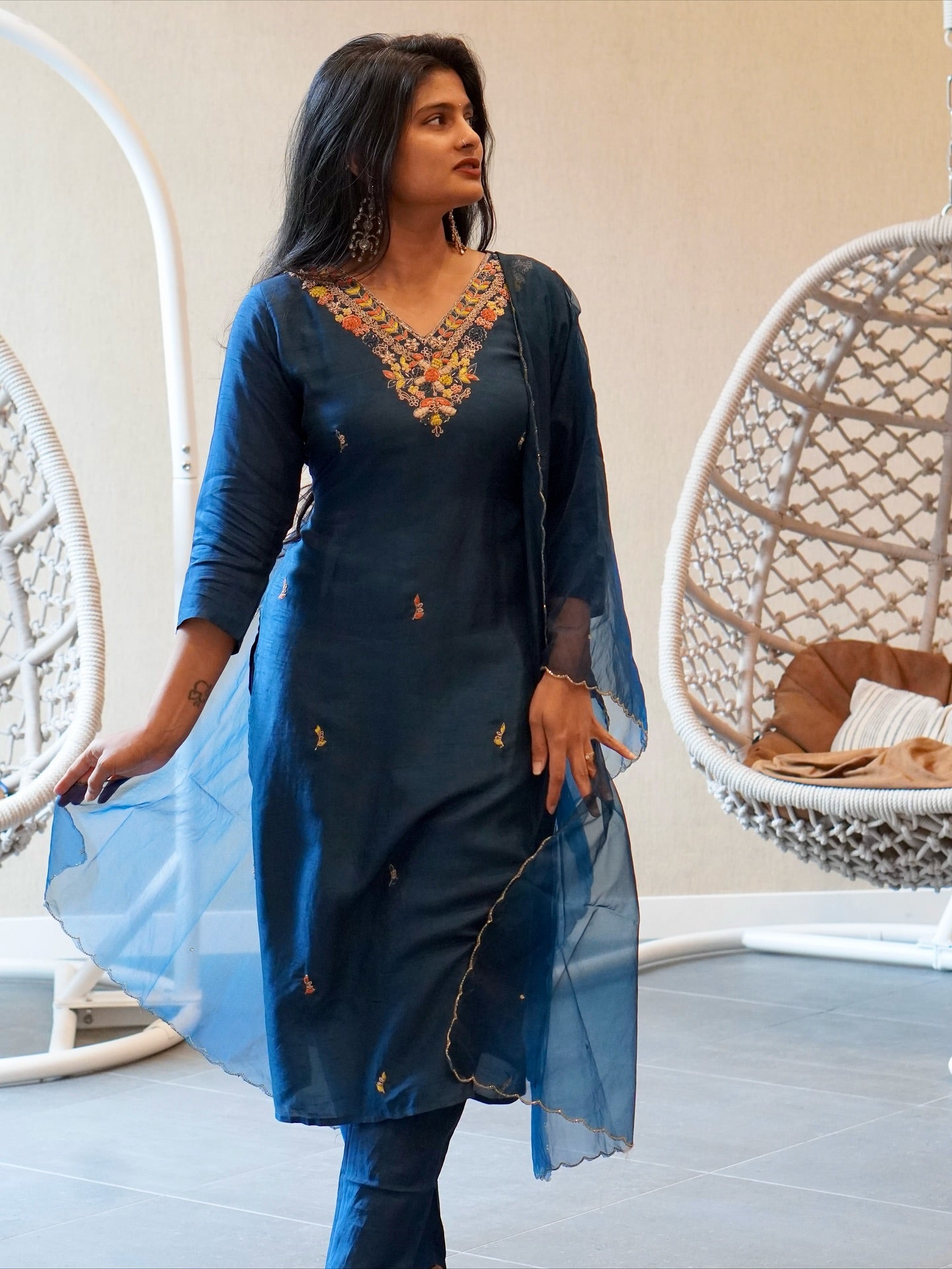 Blue Embroidered Kurta Set